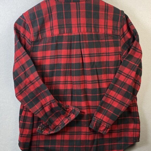 LL Bean Flannel Shirt Womens XL Tartan Plaid Red Black Organic Cotton 506162 VTG - Picture 3 of 13
